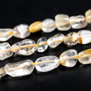 7-9mm Gold Rutilated Quartz Beads Pebble Nugget Grade A Genuine Natural Gemstone Beads 15.5"/7.5" Bulk Lot Options (108424)