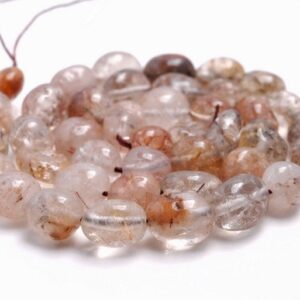 7-9MM Bronze Rutilated Quartz Gemstone Pebble Nugget Granule Loose Beads 15.5 inch Full Strand (80001974-A35)
