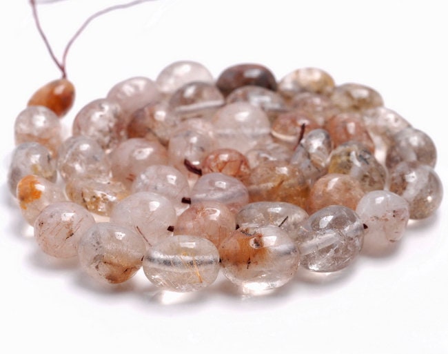 7-9mm Bronze Rutilated Quartz Gemstone Pebble Nugget Granule Loose Beads 15.5 Inch Full Strand (80001974-a35)