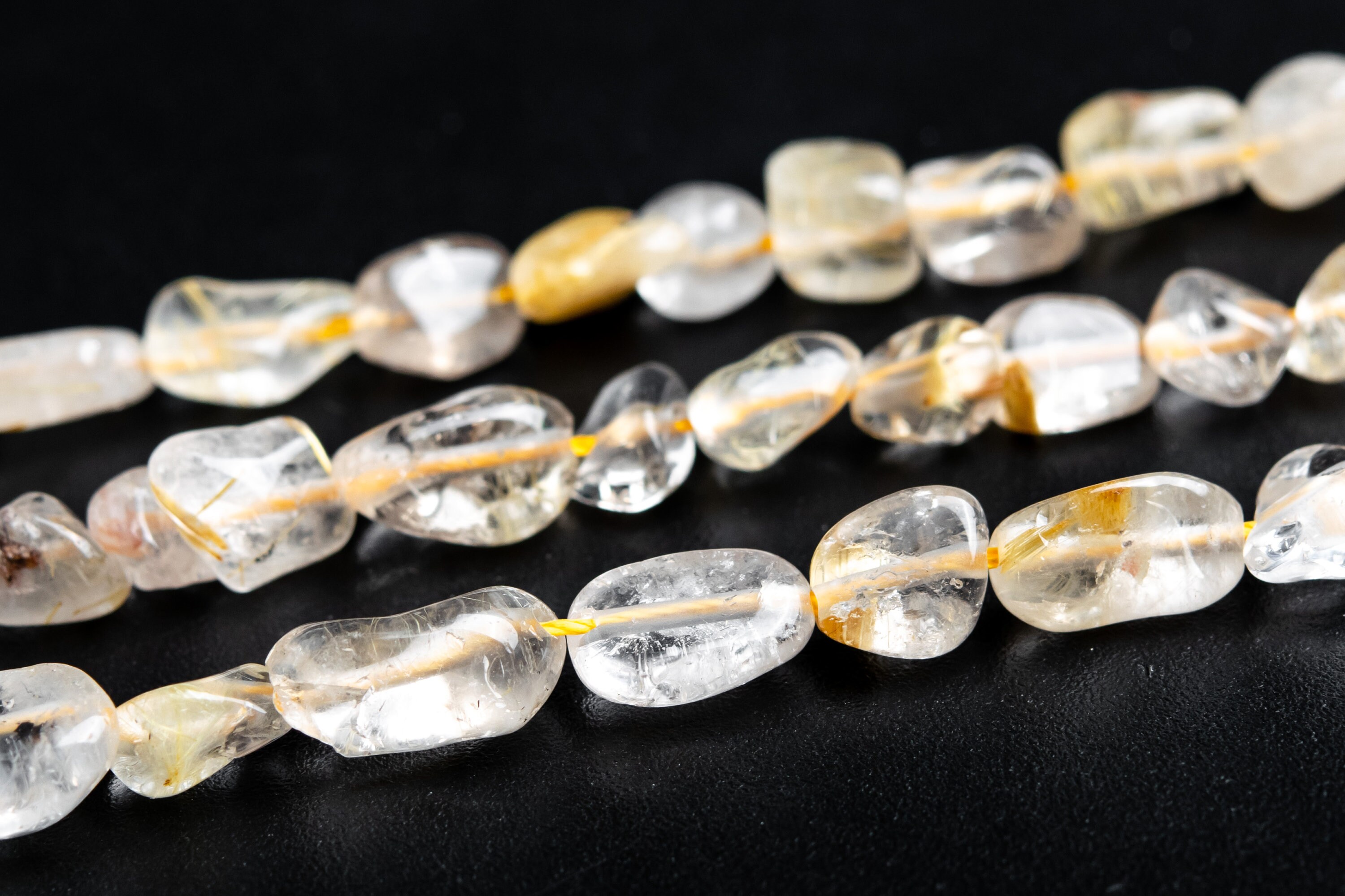 7-9mm Gold Rutilated Quartz Beads Pebble Nugget Grade A Genuine Natural Gemstone Beads 15.5"/7.5" Bulk Lot Options (108424)