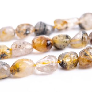 7x6MM Titanium Golden Rutile Quartz Beads Pebble Chips Grade A Genuine Natural Gemstone Loose Beads 15" / 7.5" Bulk Lot Options (117432)
