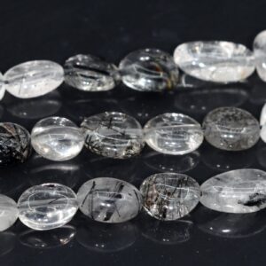 8-10mm Black Rutilated Quartz Beads Pebble Nugget Grade A Genuine Natural Gemstone Loose Beads 15.5" /7.5" Bulk Lot Options (108551)