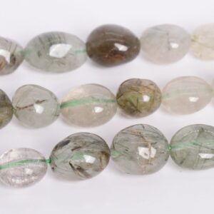 8-10mm Green Rutilated Quartz Beads Pebble Nugget Grade A Genuine Natural Gemstone Loose Beads 15" /7.5" Bulk Lot Options (108552)