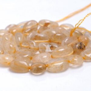 8-10MM Golden Rutilated Quartz Gemstone Pebble Nugget Granule Loose Beads 15.5 inch Full Strand (80002106-A12)