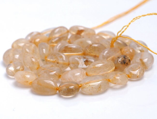 8-10mm Golden Rutilated Quartz Gemstone Pebble Nugget Granule Loose Beads 15.5 Inch Full Strand (80002106-a12)