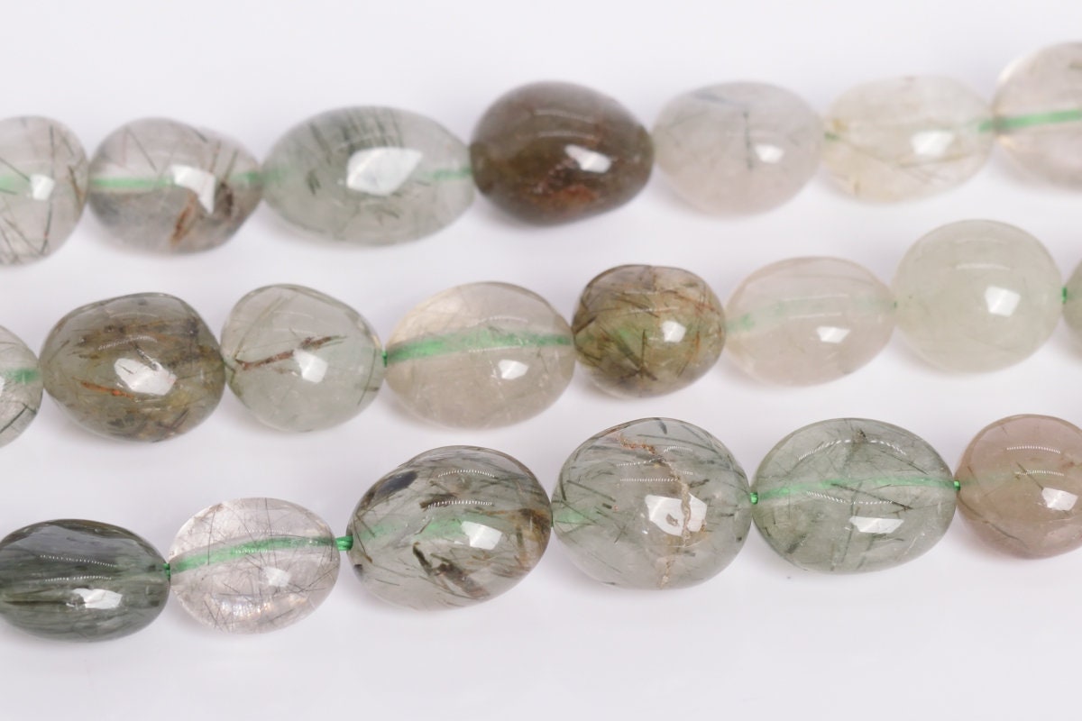 8-10mm Green Rutilated Quartz Beads Pebble Nugget Grade A Genuine Natural Gemstone Loose Beads 15" /7.5" Bulk Lot Options (108552)