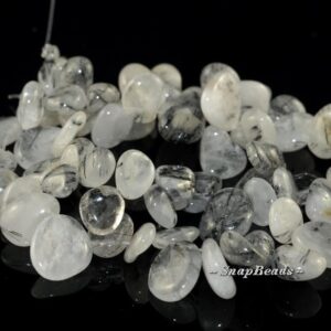 Acicular Black Rutile Quartz Gemstones, Inclusions, Slice River Pebble 15X10MM -8X6MM Loose Beads 8 inch Half Strand (90108542-106)