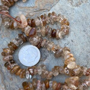 Rutilated Quartz Chips, 7 X 3mm Approx. 17 Inch Strand