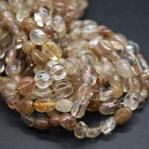 Copper Rutile Quartz Gemstone Pebble Tumblestone Nugget Beads - 5mm-8mm - 15" strand