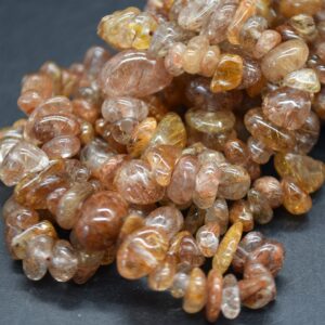 Copper Rutile Quartz Gemstone Chips Nuggets Beads - 5mm - 8mm, 16" Strand