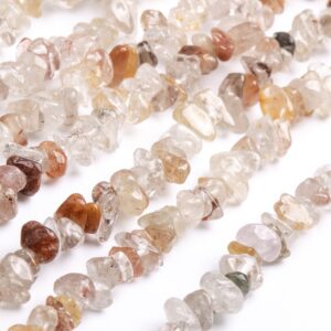 Genuine Natural Rutilated Quartz Gemstone Beads 4-10MM Bronze Pebble Chips AA Quality Loose Beads (108407)