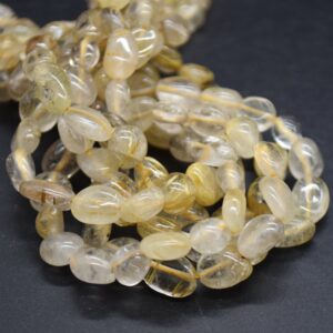 Golden Rutilated Quartz Gemstone Tumblestone Nugget Pebble Beads - 5mm - 8mm - 15" strand