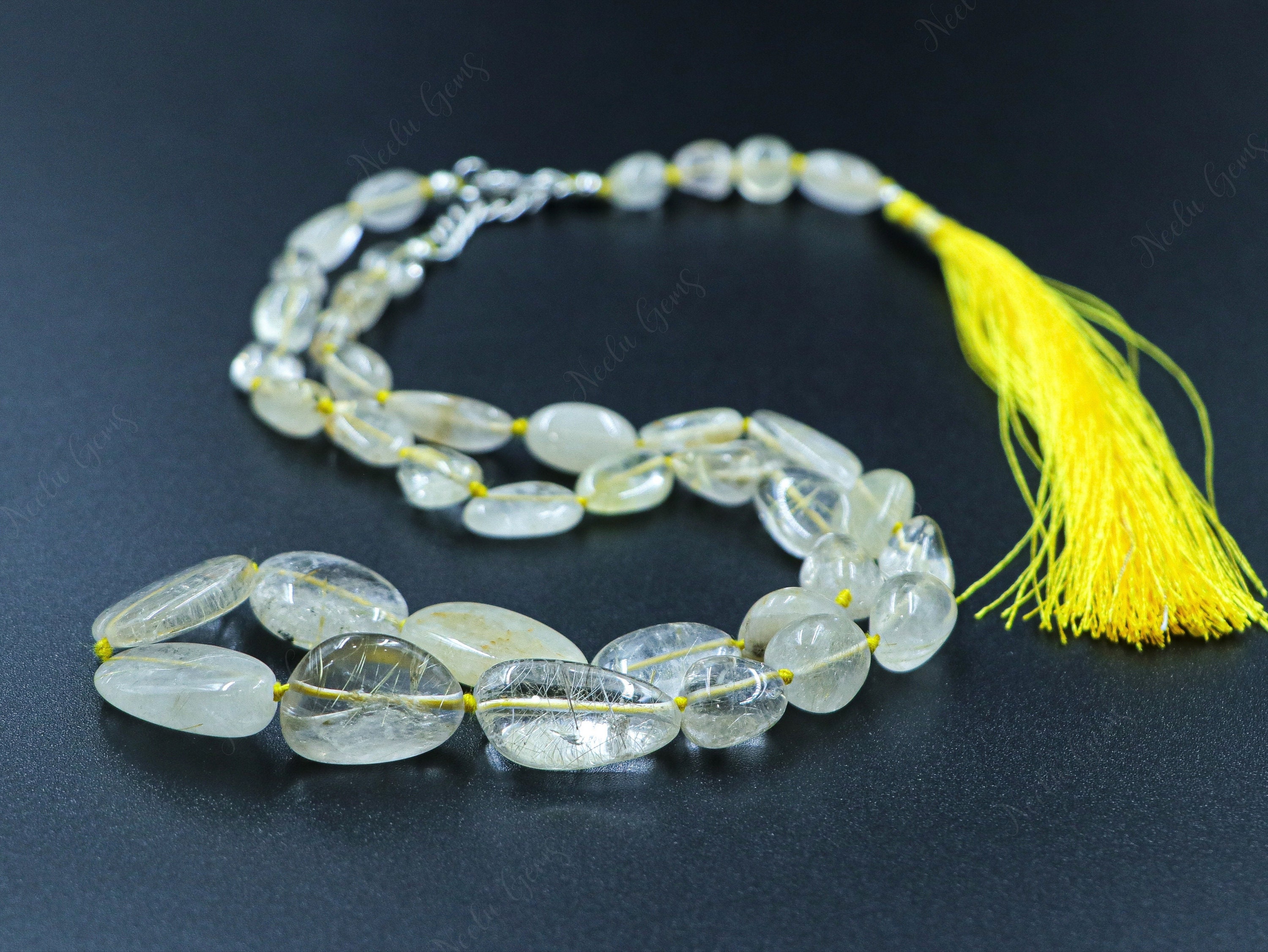 Golden Rutile Necklace Hand Knotted Nugget Beads, 18 Inch Rutilated Quartz Silk Strand, Gold Needle Stone Jewelry, Boho Luxe Gift For Her