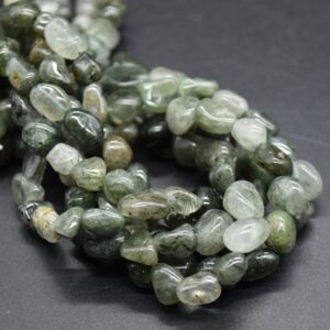 Green Rutilated Quartz Gemstone Tumblestone Nugget Pebble Beads - 5mm - 8mm - 15" strand