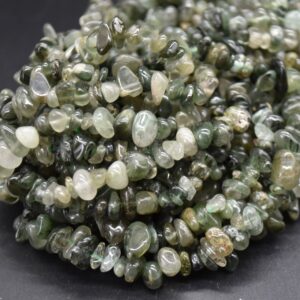 Green Rutilated Quartz Gemstone Chips Nuggets Beads - 5mm - 8mm, 32" Strand