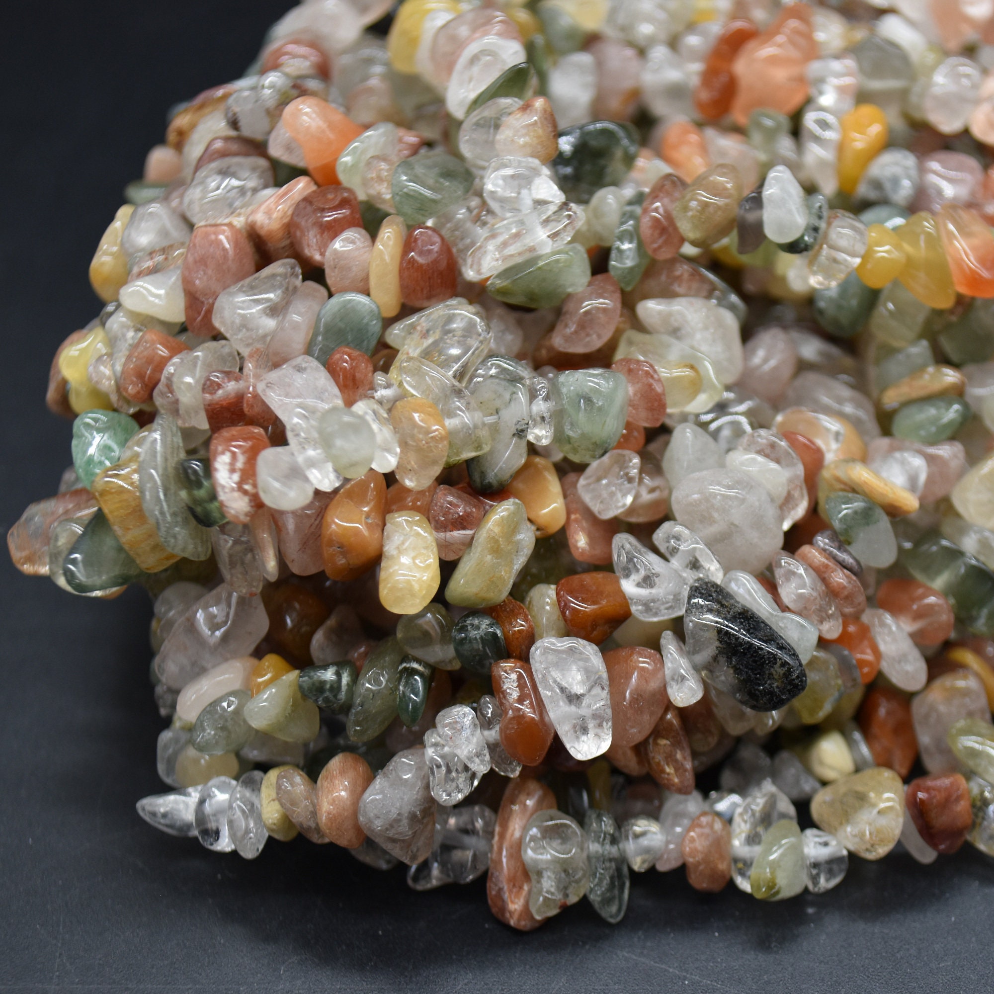 Mixed Rutilated Quartz Gemstone Chips Nuggets Beads - 5mm - 8mm, 32" Strand