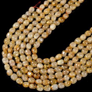 Natural Golden Rutilated Quartz Gemstone Grade A Pebble Nugget 10-11MM 11-12MM 12-13MM Loose Beads BULK LOT(D198)