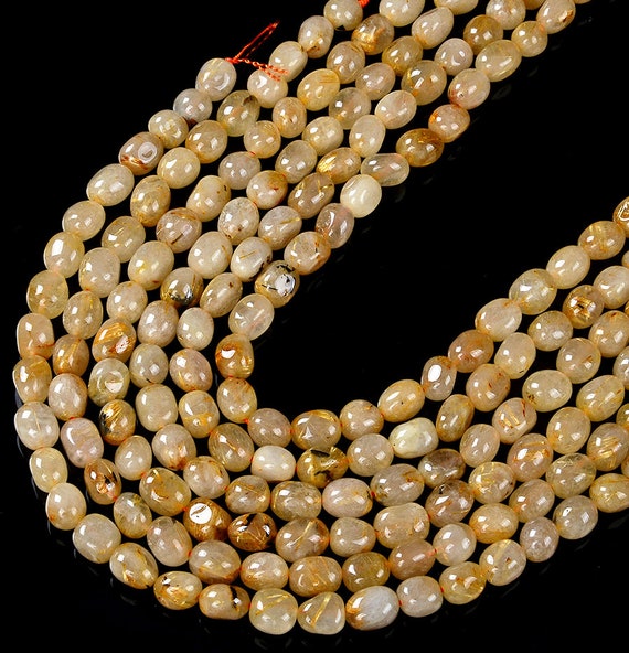 Natural Golden Rutilated Quartz Gemstone Grade A Pebble Nugget 10-11mm 11-12mm 12-13mm Loose Beads Bulk Lot(d198)