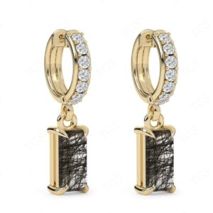 Art Deco Black Rutile Quartz Wedding Earrings 925 Sterling Silver Rutile Quartz Hoop Earrings For Women Unique Moissanite Hoop Earrings