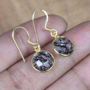 Black Rutilated Quartz Earrings: 18K Gold Sterling Silver Handmade Jewelry