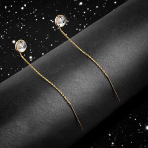 Black Rutile Quartz Threader Earrings, Copper Chain Dangle