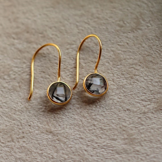 Black Rutile Quartz 925 Sterling Silver Dangle Earrings