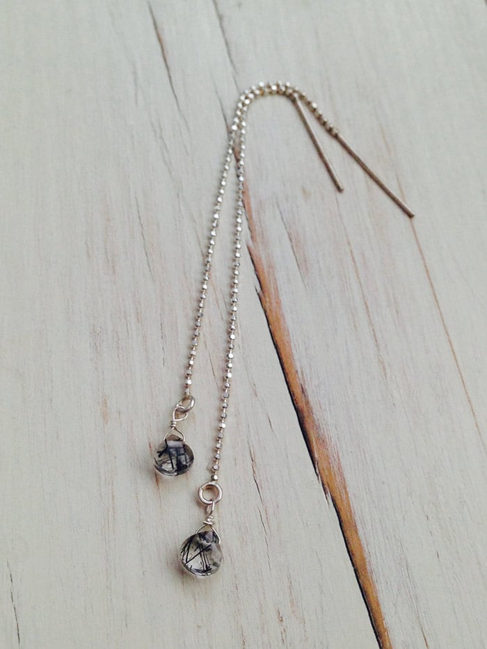 Black Rutilated Quartz Earrings: Sterling Silver Gemstone Jewelry