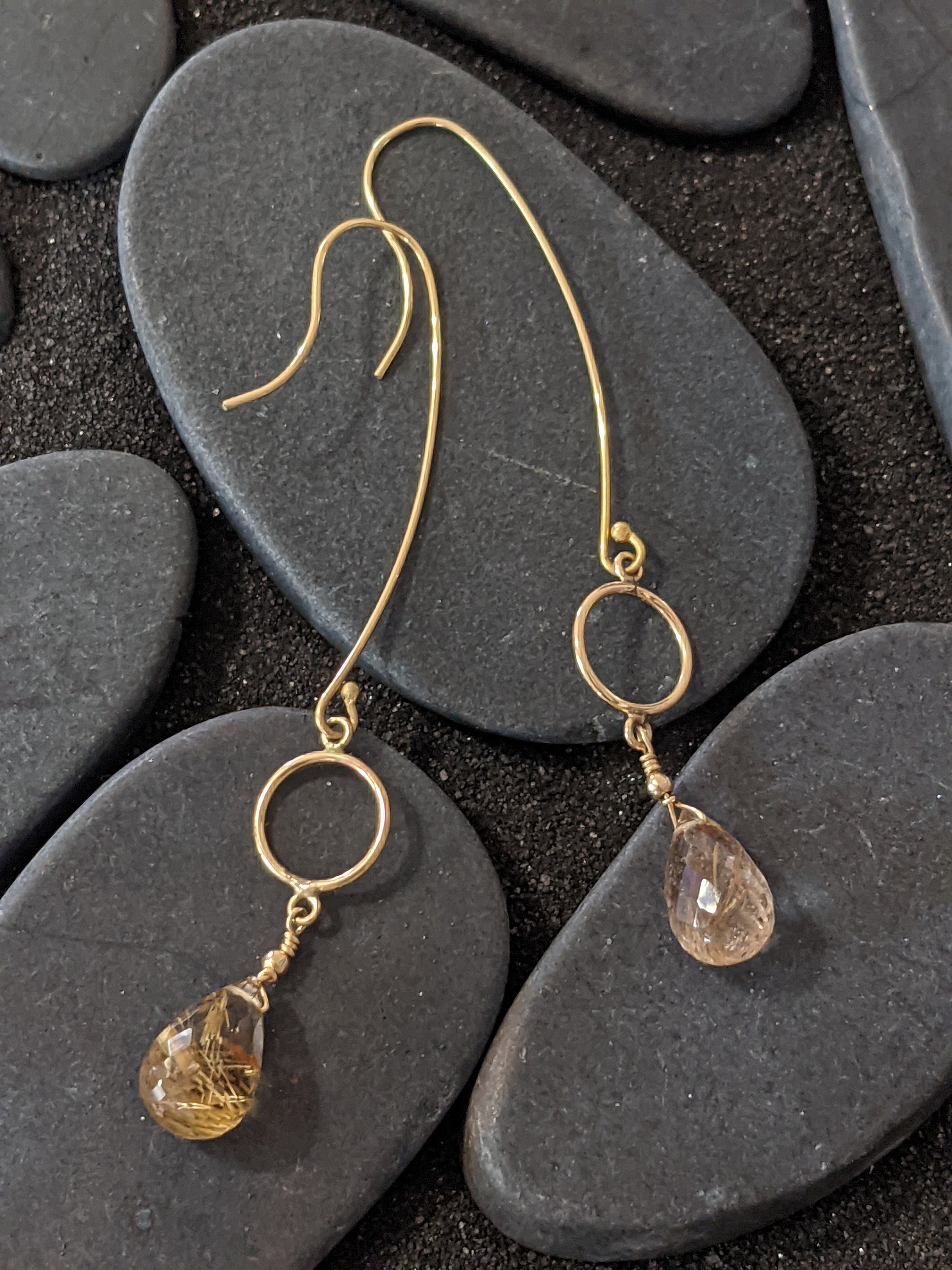 Gold Filled And Gold Rutilated Quartz Earrings