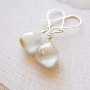 Gold Rutilated Quartz, Heart Briolette Earrings