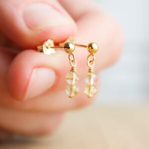 Golden Rutile Quartz Earrings: 14k Gold Fill Dangle Studs