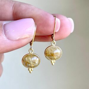Rutilated Quartz Earrings, Golden Rutilated Quartz Smooth Oval Earrings in Gold Filled, Small Golden Yellow and Clear Jewelry, Gift for Mom Rutilated Quartz Earrings, Golden Rutilated Quartz Smooth Oval Earrings in Gold Filled, Small Golden Yellow and Clear Jewelry, Gift for Mom