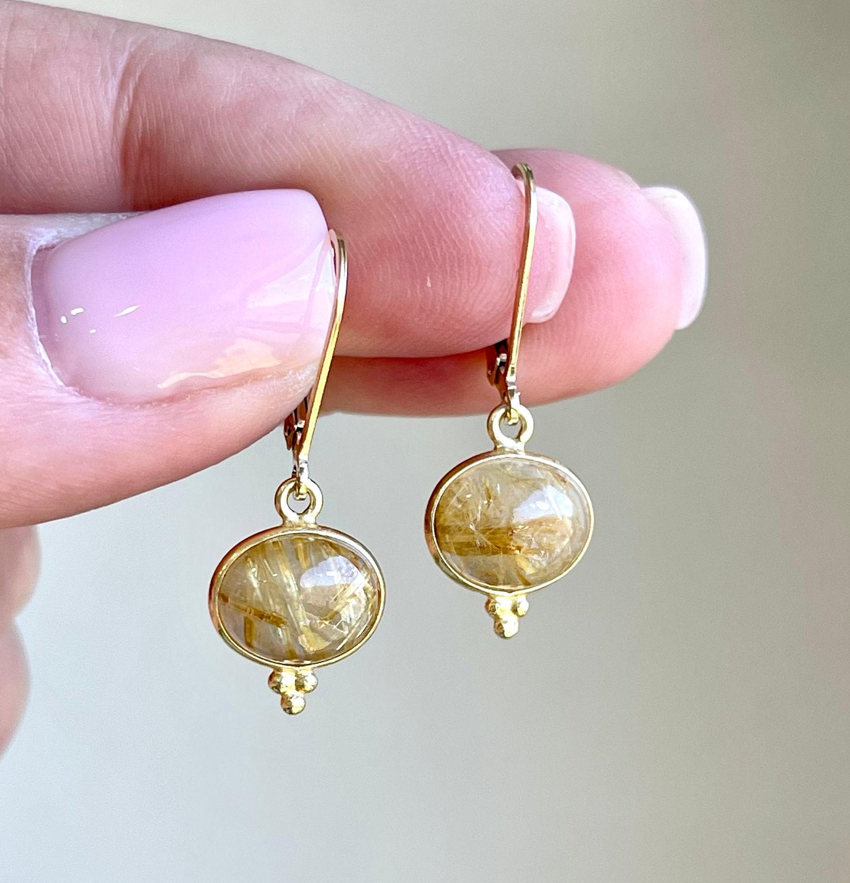 Rutilated Quartz Earrings, Golden Rutilated Quartz Smooth Oval Earrings In Gold Filled, Small Golden Yellow And Clear Jewelry, Gift For Mom