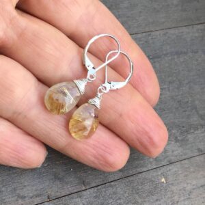 Golden Rutilated Quartz Earrings: Sterling Silver Wire Wrapped Gemstone Dangles Golden Rutilated Quartz Earrings: Sterling Silver Wire Wrapped Gemstone Dangles