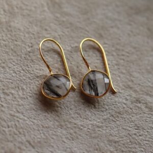 Handmade Black Rutile Quartz Earrings: 925 Sterling Silver Dangle