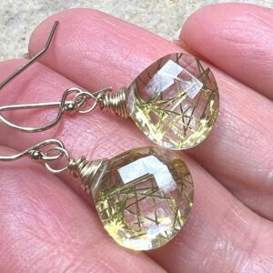 Handmade Golden Rutilated Quartz Dangle Earrings: 14k Gold Fill