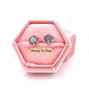 Hexagon Black Rutilated Quartz Stud Earrings, Sterling Silver Art Deco Bridal Gifts