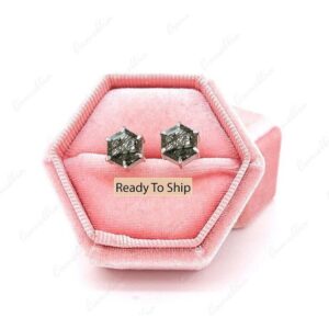 Hexagon Black Rutilated Quartz Stud Earrings – Sterling Silver