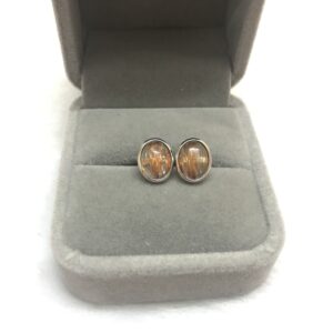 Natural 8x10mm Oval Copper Rutilated Quartz Genuine Gemstone Stud Earrings---1 Pair (2pcs)
