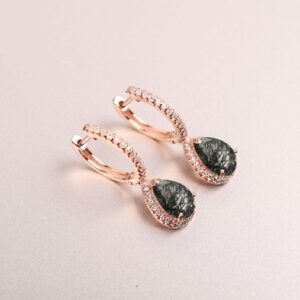 Pear Cut Black Rutilated Quartz Sterling Silver Leverback Earrings