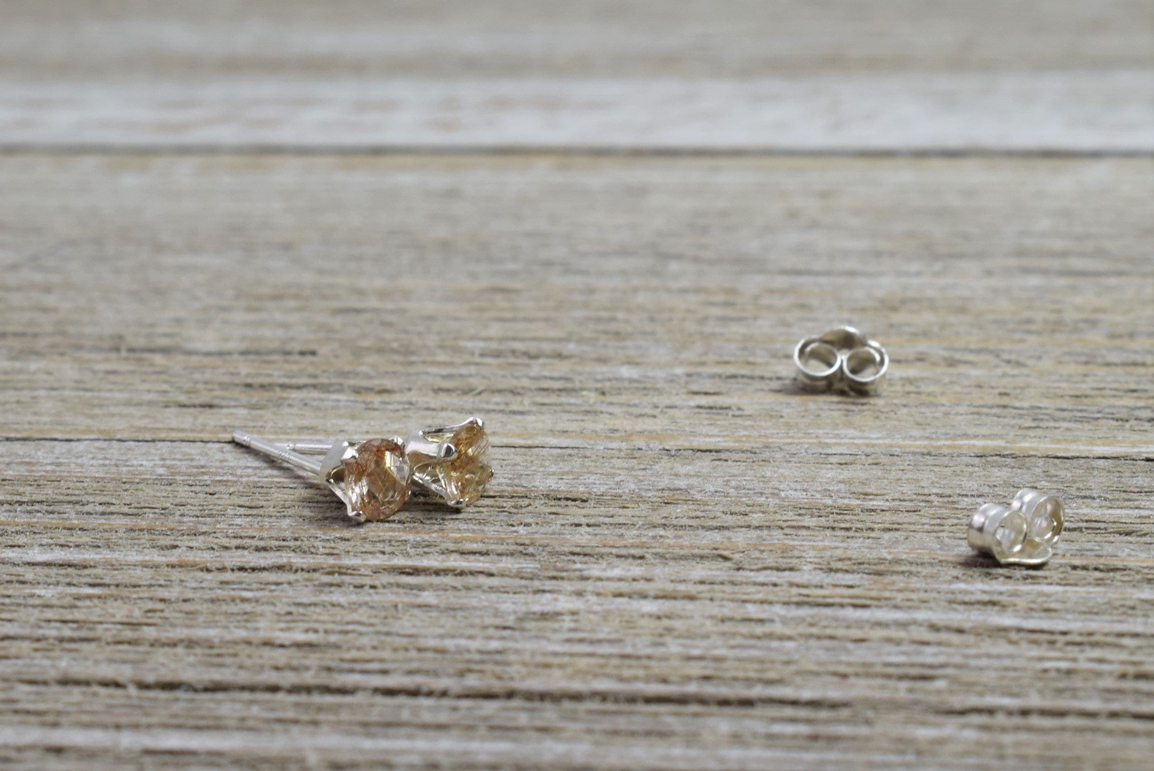Red Rutile Quartz Gemstone Minis -  Stud Earrings (sterling Silver) - Natural Faceted Gemstone - 4 Mm