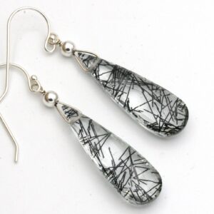 Rutilated Quartz Teardrop Earrings: Sterling Silver Wire-wrapped Gemstones