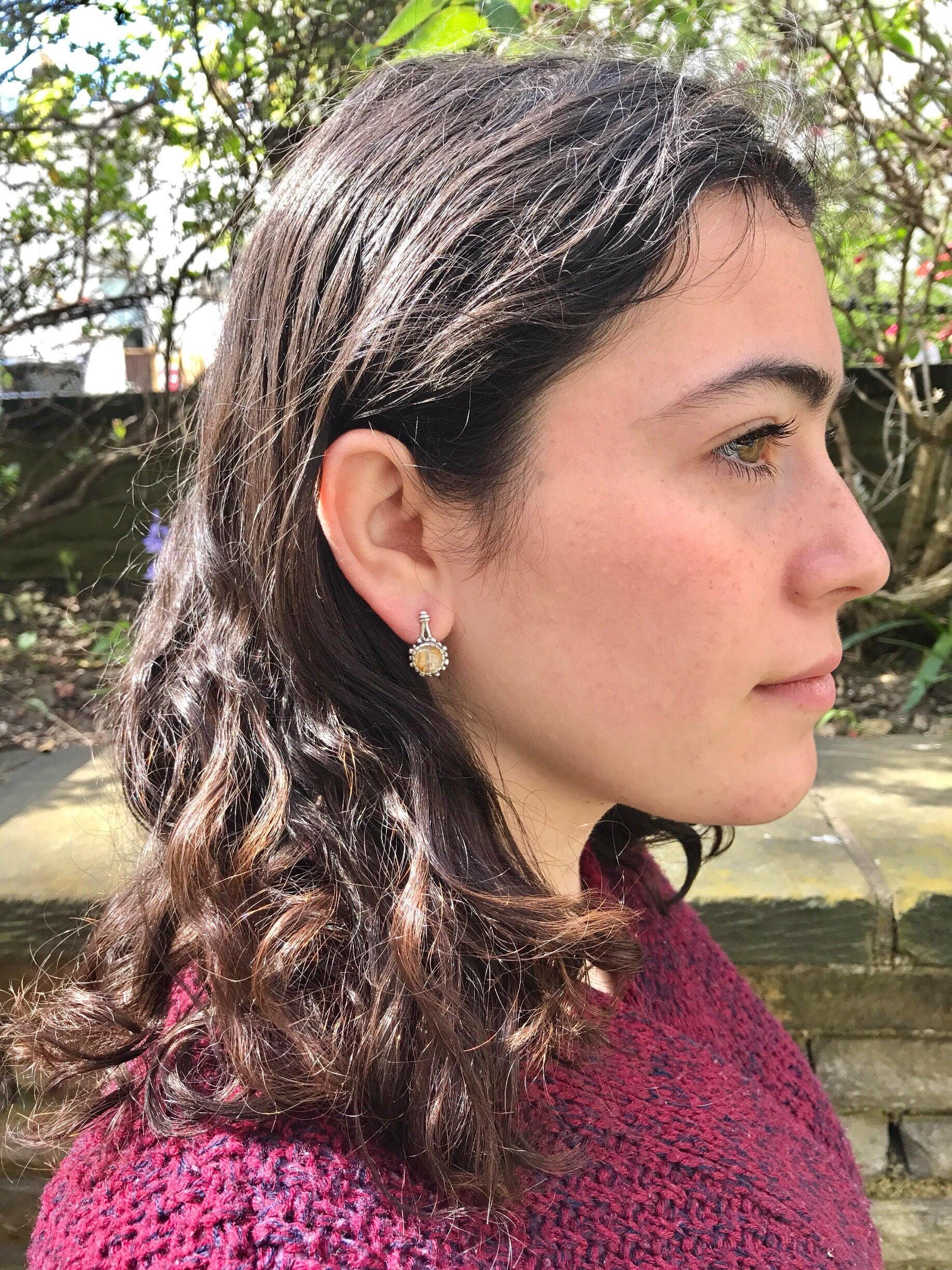 Vintage Earrings, Rutilated Quartz, Leo Birthstone, Natural Gem, Quartz Earrings, Golden Rutilated, Gold Quartz, Golden Quartz, Solid Silver