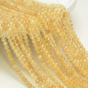 2MM Rutilated Quartz Gemstone Golden Micro Faceted Round Grade Aa Beads 15.5inch BULK LOT 1,6,12,24 and 48 (80010185-A194)