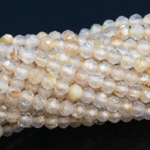 2MM Gold Rutile Quartz Beads Grade AA Genuine Natural Gemstone Full Strand Faceted Round Loose Beads 15.5" Bulk Lot Options (110698-3221)