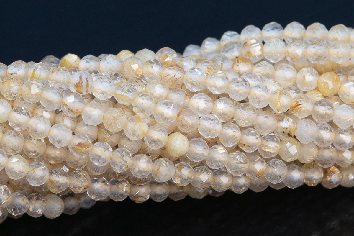 2mm Gold Rutile Quartz Beads Grade Aa Genuine Natural Gemstone Full Strand Faceted Round Loose Beads 15.5" Bulk Lot Options (110698-3221)