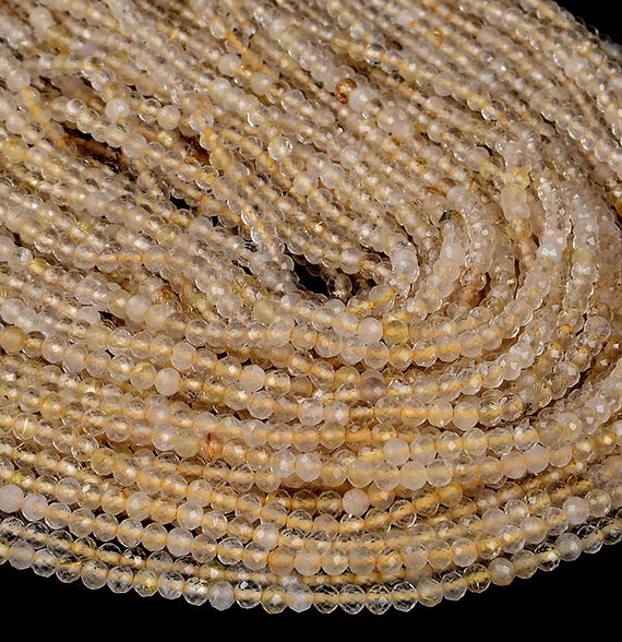 2mm Natural Light Yellow Golden Rutilated Quartz Gemstone Grade A Micro Faceted Round Beads 15.5 Inch Full Strand Bulk Lot (80008858-p12)