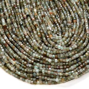 2MM Natural Green Red Rutilated Quartz Gemstone Grade AA Micro Faceted Diamond Cut Cube Loose Beads BULK LOT 1,2,6,12 and 50 (P42)