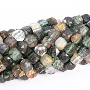 3-4MM Brown Green Rutilated Quartz Beads Grade A Genuine Natural Gemstone Faceted Cube Loose Beads 15.5" / 7.5" Bulk Lot Options (113281)