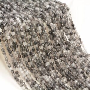 3MM Rutilated Quartz Gemstone Black Micro Faceted Round Grade Aaa Beads 15.5inch BULK LOT 1,6,12,24 And 48 (80010233-A192)