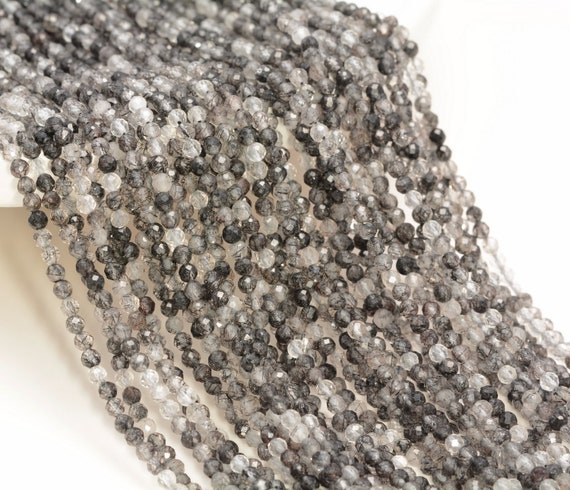 3mm Rutilated Quartz Gemstone Black Micro Faceted Round Grade Aaa Beads 15.5inch Bulk Lot 1,6,12,24 And 48 (80010233-a192)